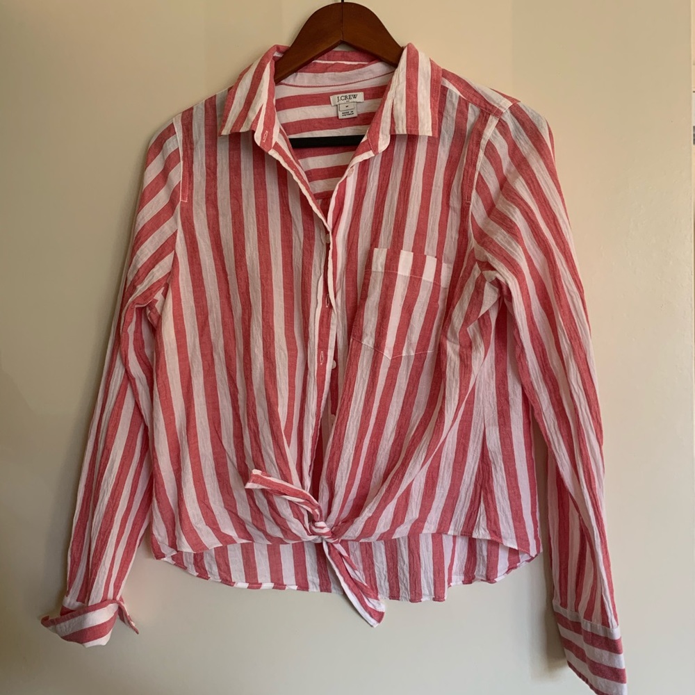 J. Crew front tie striped top